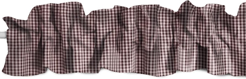 Cotton 1/8 Inch Gingham Checkered Print Sleeve Topper Window Valance Top Bottom Ruffle Home Décor Bedroom Nursery Kitchen Window (72" Wide x 7" Tall, Burgundy)